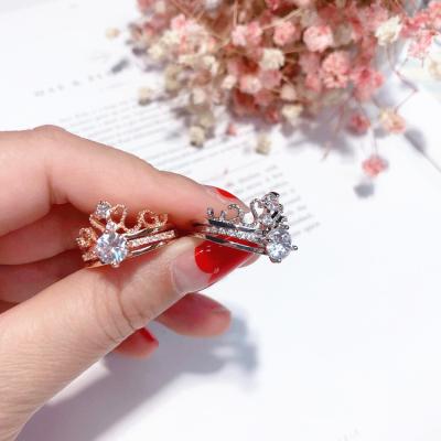 China Silver/Gold CLASSIC CZ Two in One Open Wedding Ring Crown Ring Queen Engagement Ring Sets Cubic Zirconia Princess for sale