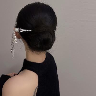 China Chinese Style Coil Hair Accessories Silver Metal Pearl Tassel Hairpin Children's Antique Hairpin Hair Accessories for sale