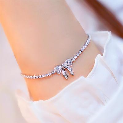 China Hiphop Adjustable Bow Tennis Anklet Chain Bracelet Diamond Danyuan Crystal Anklets for sale