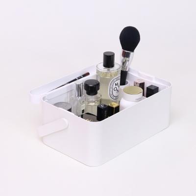 China Hot Selling Portable LED Lighted Makeup Mirror With Storage Box Cosmetic Organizer for sale