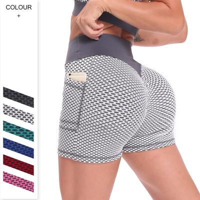 China High Waisted Exit Pocket Breathable Gym Shorts WomenTummy Control Workout Training Yoga Shorts Pants for sale