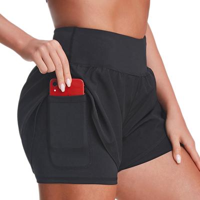 China Anti-Wrinkle Women 2 In 1 Quick Dry Yoga Workout Gym Shorts Running Athletic Shorts With Phone Pockets for sale