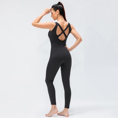 China Custom Logo Workout Rompers One Piece Women Fitness Sports Breathable Compression Jumpsuit Ladies Exercise Overalls for sale