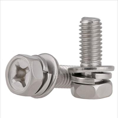 China Industry Stainless Steel FAST GB9074.13 Hex Head Cross Recessed Screw With Flat Washer And Spring Washer for sale