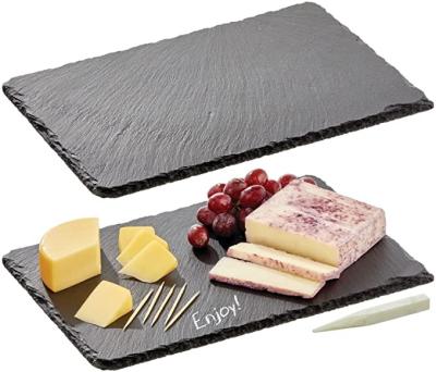 China Sustainable Wholesale Natural Flared Plates Rectangle Black Slate Steak Stone And Board In Low Price - Set Of 4 Pieces 12 Inch x8 for sale