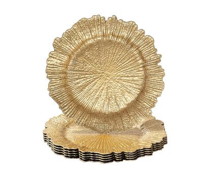 China Wholesale 13 Inch Round Gold Reef Dish Stocked Plastic Charger For Dinner Dishes And Wedding for sale