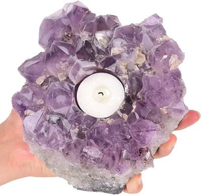 China Home Decoration Hand Carved Amethyst Crystal Candle Holders - Home Deco Amethyst Crystal Candle Holders Item Large for sale