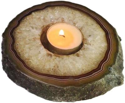 China Hot Selling Decorative Stone Holder Home Deco Agate Candle Holder Home Decor Stone Candle Holders Natural Tealight Holder for sale