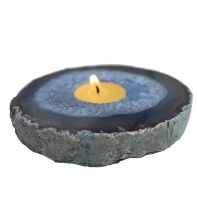 China Hot Selling Decorative Stone Holder Home Decor Agate Candle Holders Home Decor Agate Candle Holders Tea Light Natural Blue Candle Holder for sale