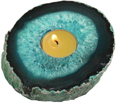 China Teal Agate Candle Holders Crystal Tealight Home Decoration Handcrafted Stone Candlestick Home Decor for sale