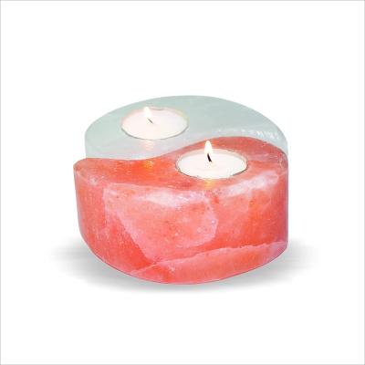 China Home Decoration Natural Himalayan Salt Tealight Candle Holder Hand Carved Salt Candle Holders-One Hole Crystal Rock Tea Light Candle Holders for sale