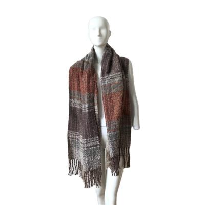 China Hot Sale Acrylic Women Red Stripe Brushed Fringed Scarf for sale