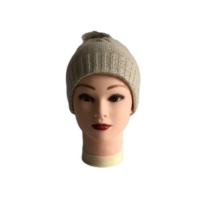 China JOINT Hot Sale Khaki Diamond Knit Hat With Faux Fur Pompom for sale