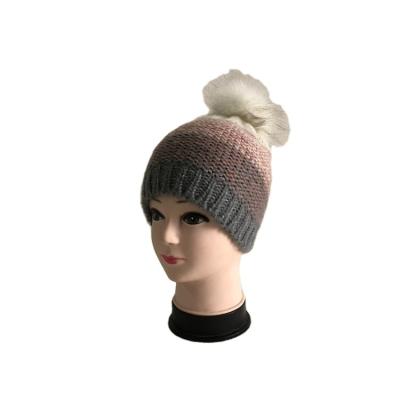 China JOINT hot sale mixed colors knit hat with faux fur pompom for sale