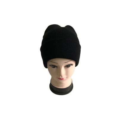 China COMMON Hot Sale Black Acrylic Knitted Men Women Winter Plain Hats for sale