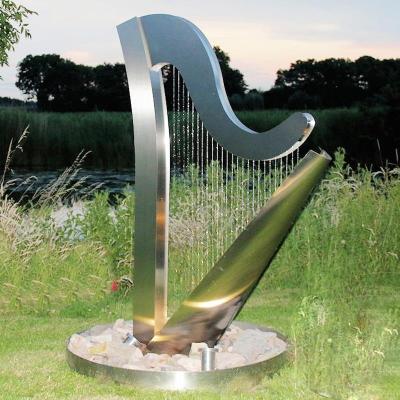 China Customized Water Screen Harp Fountain Stainless Steel Water Fountain Garden Outdoor Water Fountain for sale