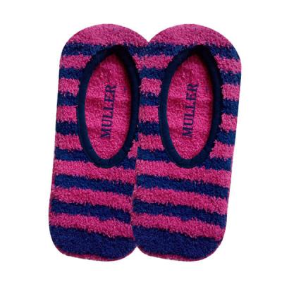 China Viable Women's Low Cut Fuzzy Ankle Plush Slipper Socks fluffy with elastic cuffs and striped pattern for sale