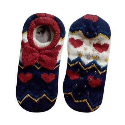 China Antibacterial Custom Women's Warm Slipper Socks with Grippers and Bowknots for sale