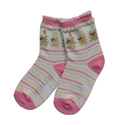 China Kids Anti Slip Sustainable Crew Breathable Soft Grip Socks With Cute Bunny And Striped Basics Pattern for sale