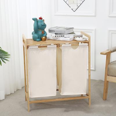 China CLASSIC High Quality Waterproof Bathroom Double Frame Bamboo Dirty Clothes Storage Laundry Basket for sale