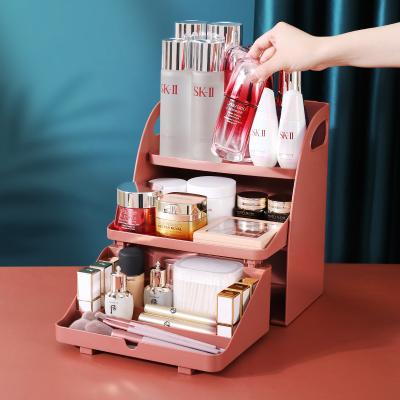 China New Arrival HIPS pp 3 Tiers Bedroom Toiletry Material Dresser Zippered Cosmetic Display Stand Desktop Storage Rack for sale