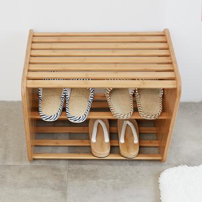 China Storage Gride Hotel Resort Restaurant Furniture Home Office Bamboo Shoe Rack Shoe Changing Srorage Stools for sale