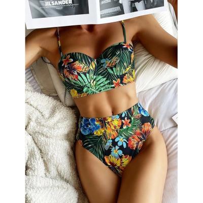 China New Private Label ST222 2021 Breathable African Bikini Beach Wear Women Tops Custom Underwire Waist Two Piece Swimsuit Swimwear for sale