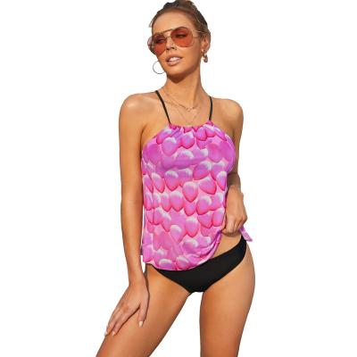 China ST9203243 Plus Size Ladies Tankini Swimsuit With Strap Halter Print Swimwear for sale