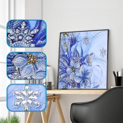 China Modern Exquisite Wall Art 5D Diamond Butterfly Flower Blue Crystal Shaped Drill for sale