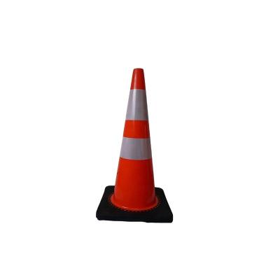 China New Black Rubber Logo Printed Road Safety Facilities Traffic Cones 70cm Long Life Base for sale