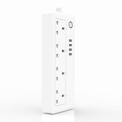 China UK Residential/All-Purpose WiFi Tuya Smart 4 Band 16A Outlets And 4 USB Ports Extender Remote Control Multi Alexa Google Home Electrical Outlet for sale