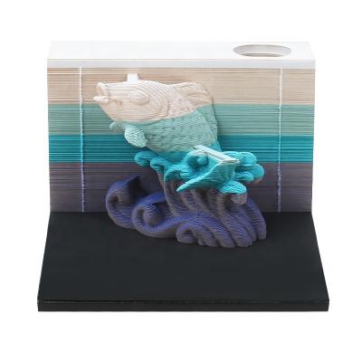 China 3D Next Design 2021 Gift Items Lucky Koi Shape 3D Paper Craft Memo Pad With Retail Box Gift Box for sale