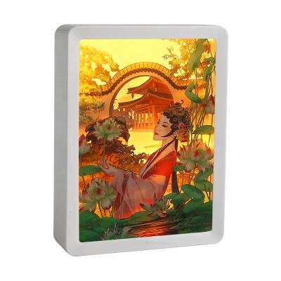 China 3D shadow plastic deep box frame 7 layers light box diorama paper cut plastic frame with luxury gift box for sale