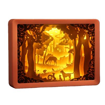 China 3D Light Box Shadow Box Frame Light Art Painting Led Night Light Box Photo Plastic Paper Cut Picture Frame for sale