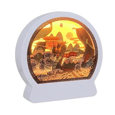 China Advertising Home Decorations Paper Light Box Wall Hanging Shade Cutting Led Plastic Round Box Frame With Gift Box for sale