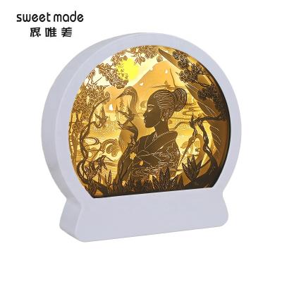 China Advertising New Products Gift Items Paper Cut Layered Decorative Plastic Round 3D Shadow Box Frame With Usb Cable for sale