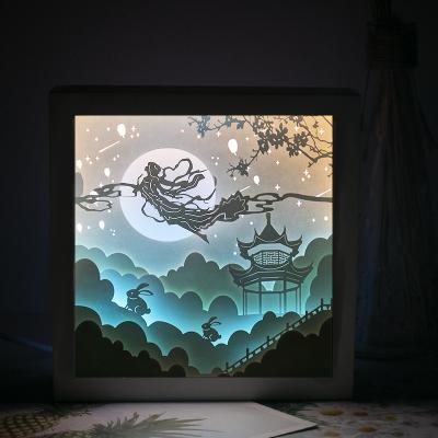 China 2020 Wholesale Europe Shadow Box Wall Decoration Art Paper Cutting 3D Wall Sticker Night Light for sale