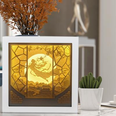 China Luxury Europe USB Cable Carving Art Gifts 3d Paper Cut Custom Shadow Light Box for sale