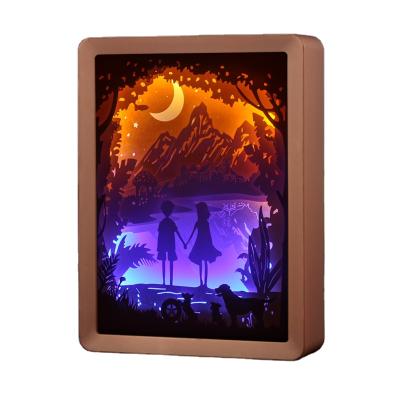 China Unique Decoration Paper Cut Led Night Light Box Frame Decorative Color Changing Led Night Light for sale