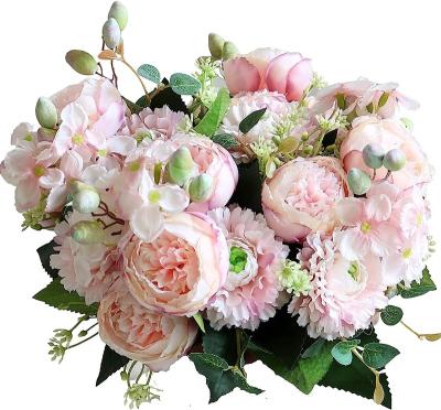 China Home Party Wedding Decoration Artificial Flowers 2 Bundles Pink Peonies Bulk Silk FlowerCenterpieces Table for Cemetery Home Office Party Wedding Decoration for sale