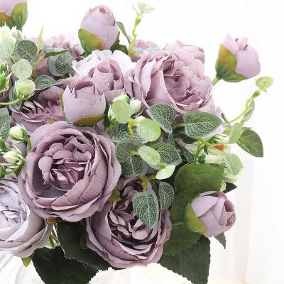 China Home Party Wedding Decoration Artificial Flowers Peony Bunch Silk Flower Bouquet Faux Persian Rose Berries Flowers Wedding Bouquets for Party Home Decor for sale