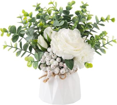 China Home Party Wedding Decoration Artificial Flowers with Vase Faux Flowers in Plastic Vase for Home Decoration Centerpiece Table Decorations for sale