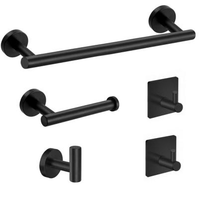 China Sustainable 5 Pcs Wall Mounted Towel Bars Matte Black Bathroom Accessories Set Black Gold Bathroom Accessories for sale