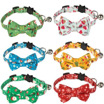 China Sustainable Christmas Custom Design Detachable Bow Tie With Bell Adjustable Soft Dog Cat Collar for sale