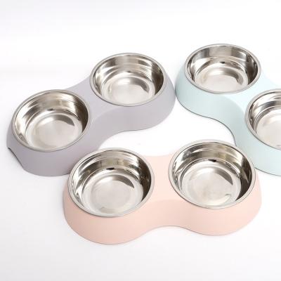 China Sustainable Dog Cat Bowls Premium Stainless Steel Double Pet Bowls Food Water Conductor For Cats Small Dogs for sale