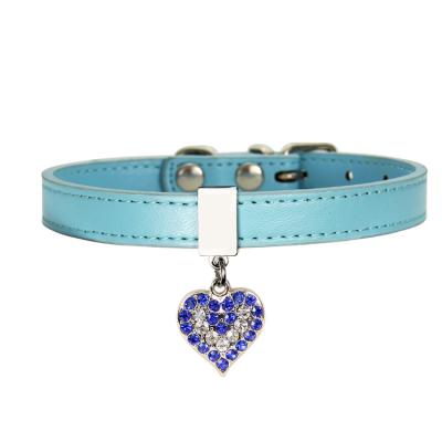 China Viable Leather Cat Collar Cat Safety Collar Dog Collars for Dogs and Cats with Peach Diamante Heart for sale