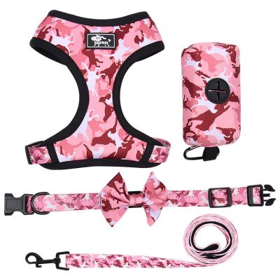 China Reflective Pet Accessories Quality Quick Release Polyester Pattern Padded Dog Harness Set for sale