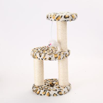 China Perfiso Viable Cat Scratching Post Wooden Cat Scratcher Toy Three-Layer Cat Scratcher Tree with Interactive Toy for sale