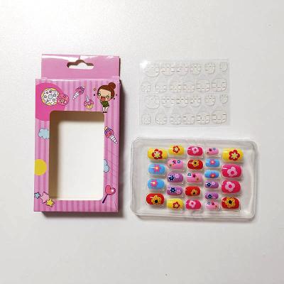 China Easy To Apply Artificial Cute Child Girl Children Cartoon Finger Nail Art Kit Bright Color Kids Press False Nail Tips On Nails for sale