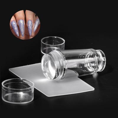 China Nail Art Stamping 2 In 1 Heads 2.8cm 2.3cm Nail Art Stamp And Scraper Transparent Silica Nail Art Stamping Machine Two Nail Gel Polish Stamping Tools for sale